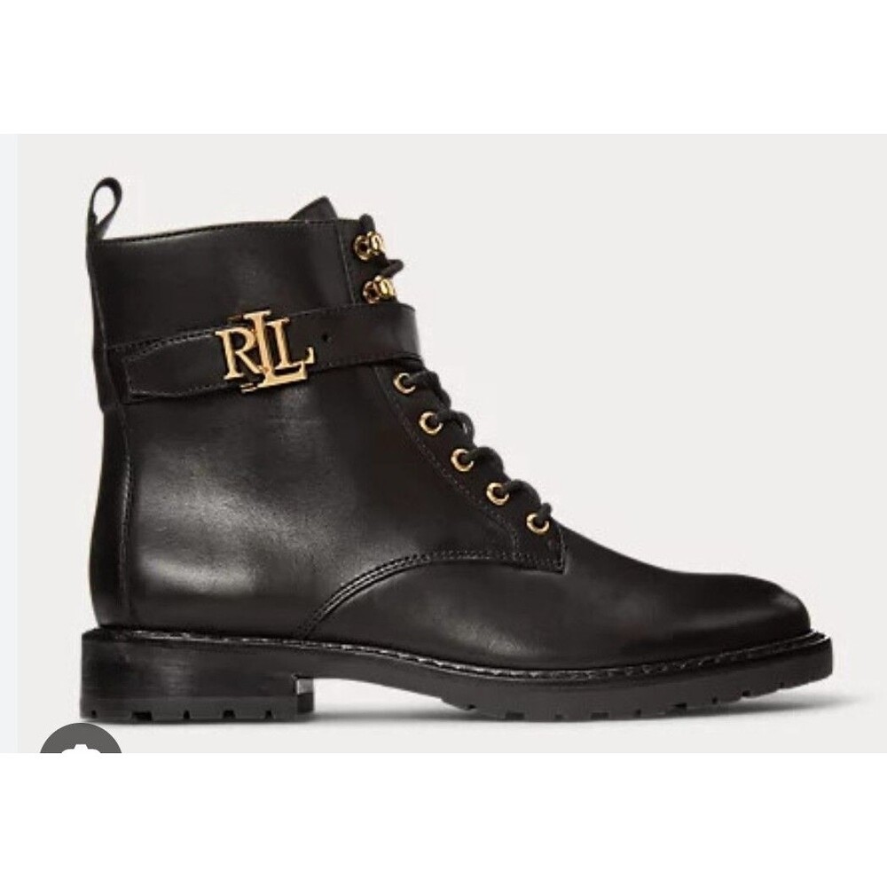 Ralph Lauren Eldridge Black Leather Combat Ankle Boots  Size 7 NEW